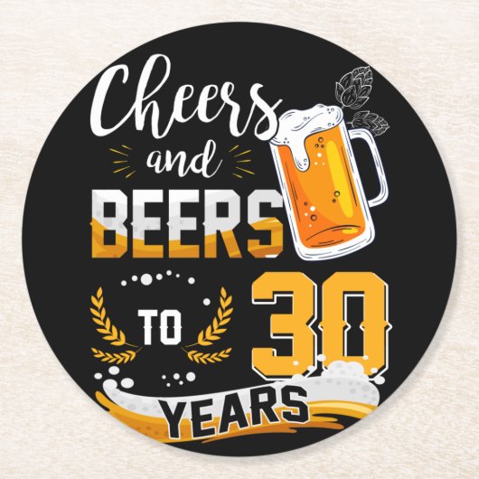 30歳の誕生日パーティー応援とビール30年 ラウンドペーパーコースター (正面)
