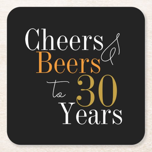 30歳の誕生日パーティー応援ビーズブラック金ゴールド スクエアペーパーコースター (正面)