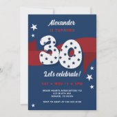 30歳の誕生日パーティー愛国的赤白青スター 招待状 (正面)