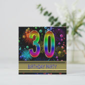 30歳の誕生日パーティー招待状(泡のデザイン) 招待状 (スタンド正面)