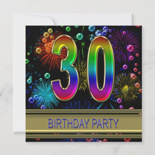 30歳の誕生日パーティー招待状(泡のデザイン) 招待状 (正面)