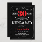 30歳の誕生日パーティー招待状 赤と黒のチョークボード 招待状 (正面/裏面)