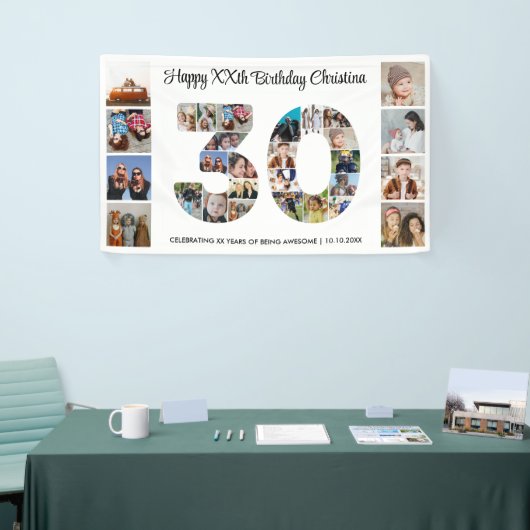 30歳の誕生日パーティー番号30フォトコラージュ 横断幕 (トレードショー)