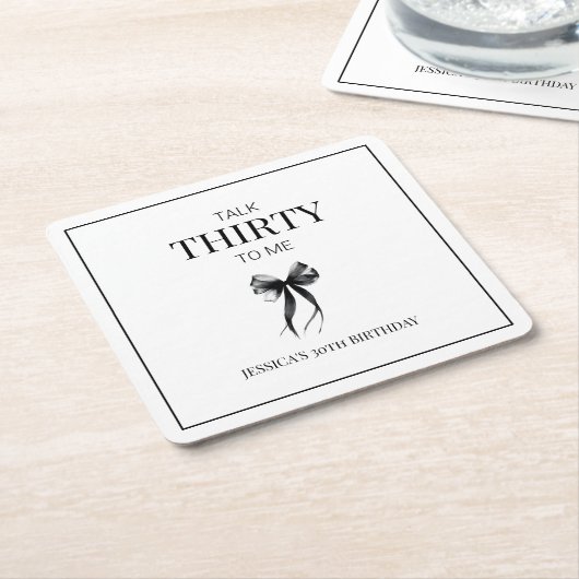 30歳の誕生日パーティー白黒 スクエアペーパーコースター (アングル)