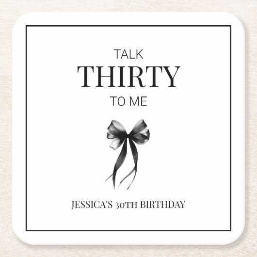 30歳の誕生日パーティー白黒 スクエアペーパーコースター (正面)