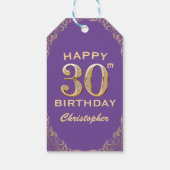 30歳の誕生日パーティー紫と金ゴールドグリッター枠 ギフトタグ (裏面)