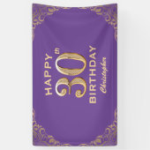 30歳の誕生日パーティー紫と金ゴールドグリッター枠 横断幕 (縦)