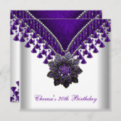 30歳の誕生日パーティー紫のビーズ白 招待状 (正面/裏面)