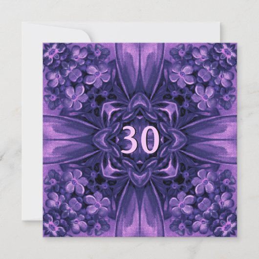 30歳の誕生日パーティー紫の花とボウリネン 招待状 (正面)
