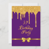 30歳の誕生日パーティー紫の金ゴールドボウグリッタードリップ 招待状 (正面)