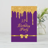 30歳の誕生日パーティー紫の金ゴールドボウグリッタードリップ 招待状 (スタンド正面)