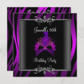 30歳の誕生日パーティー紫ゼブラブラックマスク 招待状 (正面/裏面)