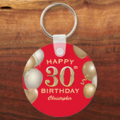 30歳の誕生日パーティー赤と金ゴールドバルーン キーホルダー (正面)