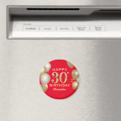 30歳の誕生日パーティー赤と金ゴールドバルーン マグネット (インサイチュ (食洗機))