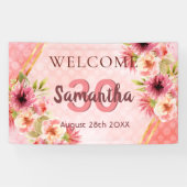 30歳の誕生日パーティー赤面ピンク花模様歓迎 横断幕 (横)