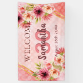 30歳の誕生日パーティー赤面ピンク花模様歓迎 横断幕 (縦)