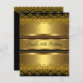 30歳の誕生日パーティー金ゴールドオン金ゴールドレースブラック 招待状 (正面/裏面)