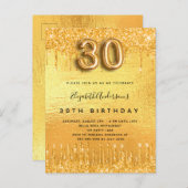 30歳の誕生日パーティー金ゴールドグリッター インビテーションポストカード (正面/裏面)