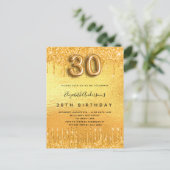 30歳の誕生日パーティー金ゴールドグリッター インビテーションポストカード (スタンド正面)