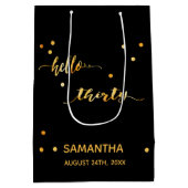 30歳の誕生日パーティー金ゴールドブラックこんにちは30歳 ミディアムペーパーバッグ (裏面)