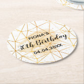 30歳の誕生日パーティー金ゴールド幾何学白モノグラム ラウンドペーパーコースター (アングル)