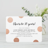 30歳の誕生日パーティー おしゃれなローズゴールドの水玉模様 招待状 (スタンド正面)