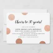 30歳の誕生日パーティー おしゃれなローズゴールドの水玉模様 招待状 (正面)