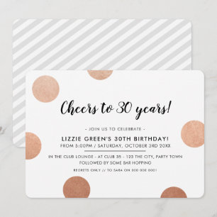 30歳の誕生日パーティー おしゃれなローズゴールドの水玉模様 招待状
