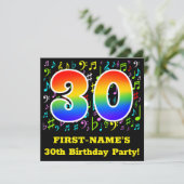 30歳の誕生日パーティー:おもしろいミュージックシンボル,レインボー30 招待状 (スタンド正面)