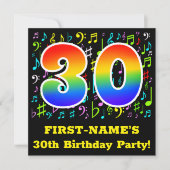 30歳の誕生日パーティー:おもしろいミュージックシンボル,レインボー30 招待状 (正面)