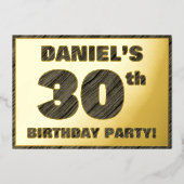 30歳の誕生日パーティー— はっきりした、木目フェイク文字 箔招待状 (正面)