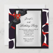30歳の誕生日パーティー アニマルプリント 赤 白 黒 招待状 (正面)