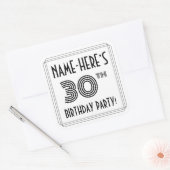 30歳の誕生日パーティー:アールデコスタイル+名前をカスタムする スクエアシール (封筒)