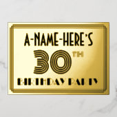 30歳の誕生日パーティー - アールデコ調の「30」と名前 箔招待状 (正面)
