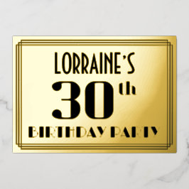 30歳の誕生日パーティー:アールデコ「30歳」と名前 箔招待状