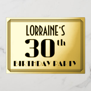 30歳の誕生日パーティー:アールデコ「30歳」と名前 箔招待状