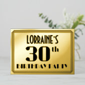 30歳の誕生日パーティー:アールデコ「30歳」と名前 箔招待状 (立ち正面)