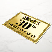 30歳の誕生日パーティー:アールデコ「30歳」と名前 箔招待状 (回転した状態)