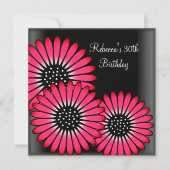 30歳の誕生日パーティー エレガントなブラックピンクの花 招待状 (正面)