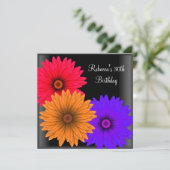 30歳の誕生日パーティー エレガントな黒とカラフルな花 招待状 (スタンド正面)