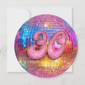 30歳の誕生日パーティー ゴールド ピンク グリッター ディスコボール 招待状 (裏面)