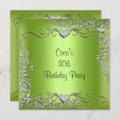 30歳の誕生日パーティー シルバー ライム グリーン 招待状 (正面/裏面)