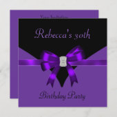 30歳の誕生日パーティー　ジュエル　リボン　ブラック　パープル 招待状 (正面/裏面)