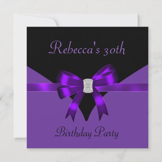 30歳の誕生日パーティー　ジュエル　リボン　ブラック　パープル 招待状 (正面)