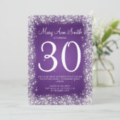 30歳の誕生日パーティー スパークリング グリッター パープル 招待状 (スタンド正面)