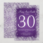 30歳の誕生日パーティー スパークリング グリッター パープル 招待状 (正面/裏面)