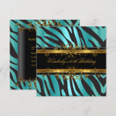 30歳の誕生日パーティー ゼブラ ターコイズ ブルー ゴールド ブラック 招待状 (正面/裏面)