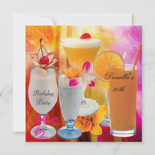 30歳の誕生日パーティー　トロピカルドリンク　カクテル2 招待状 (正面)