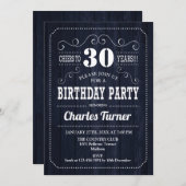 30歳の誕生日パーティー – ネイビーウッドパターン 招待状 (正面/裏面)