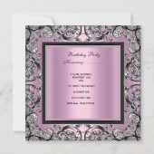 30歳の誕生日パーティー ピンク シルバー ブラック リボン 招待状 (裏面)